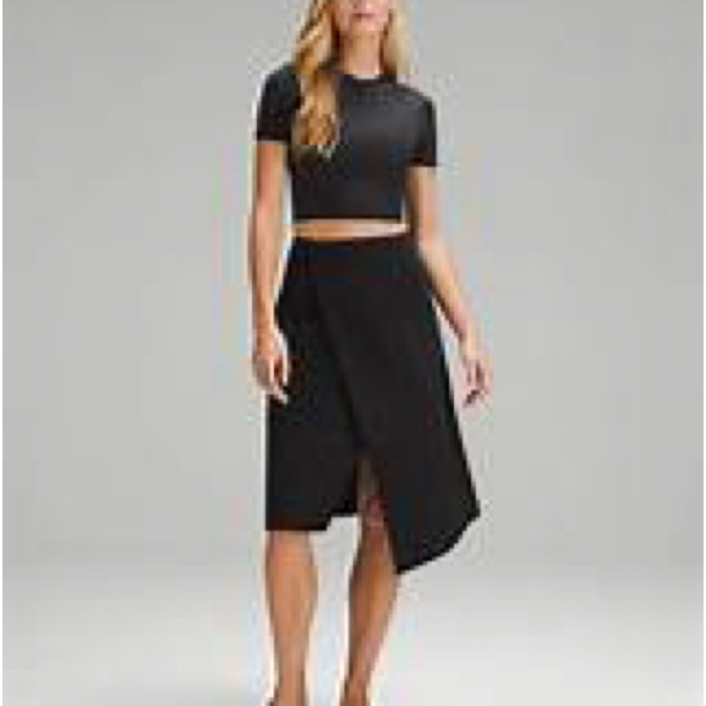 Lululemon A-Line High-Rise Black Asymmetrical Midi Wrap Skirt Size 4